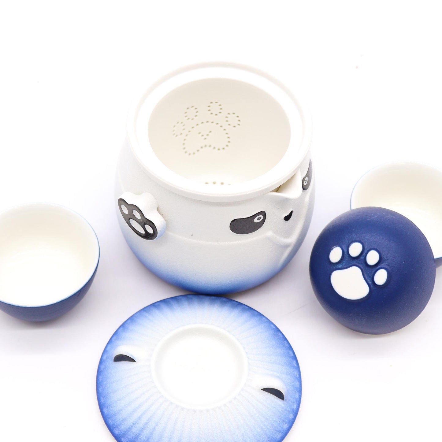 Panda Teapot Set with Three Cups – Sky Blue (Ceramic)