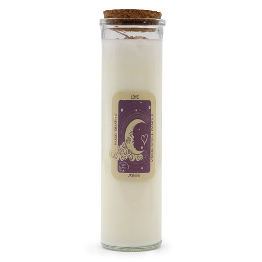 Love Magic Spell Candle – Rose Quartz & Jasmine