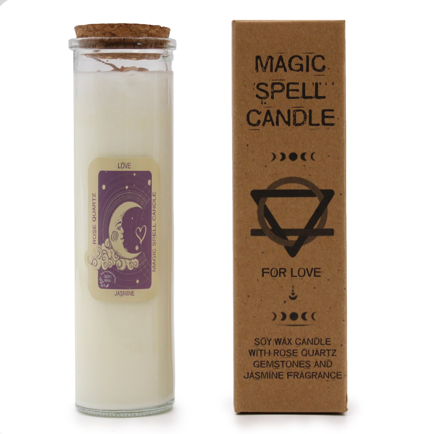 Love Magic Spell Candle – Rose Quartz & Jasmine