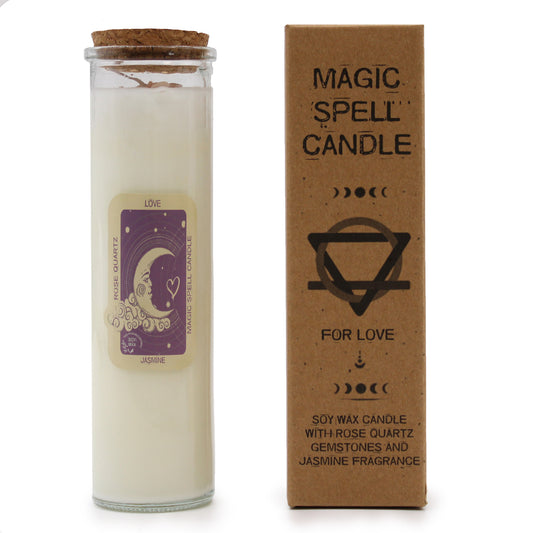 Love Magic Spell Candle – Rose Quartz & Jasmine