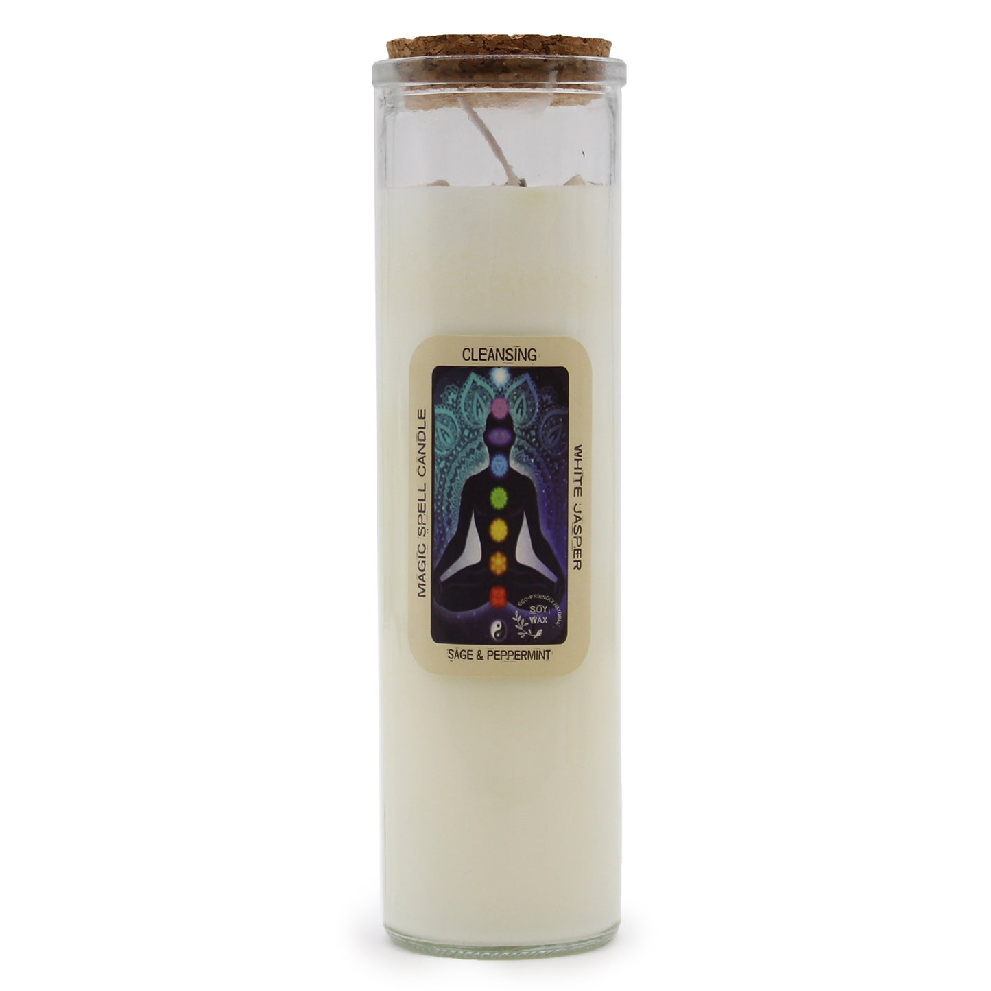 Cleansing Magic Spell Candle – White Jasper with Sage & Peppermint