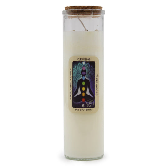 Cleansing Magic Spell Candle – White Jasper with Sage & Peppermint