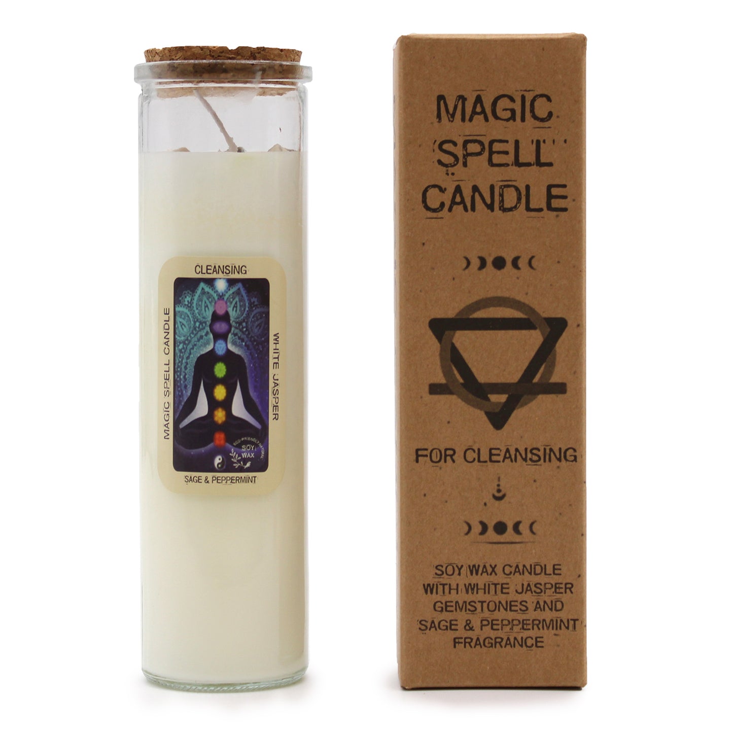 Cleansing Magic Spell Candle – White Jasper with Sage & Peppermint