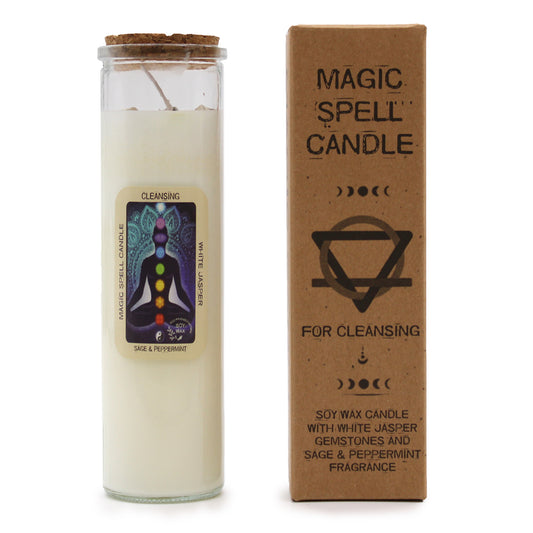 Cleansing Magic Spell Candle – White Jasper with Sage & Peppermint