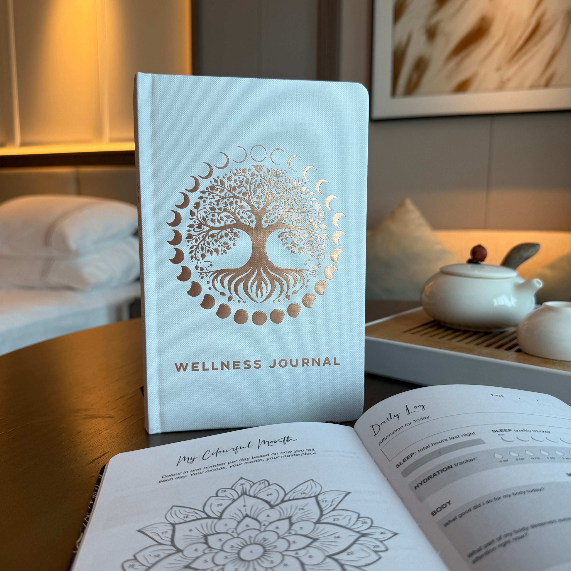 White Wellness Journal – Rose Gold Tree of Life (120 Pages)