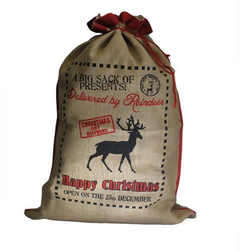 Delivered By Reindeer Jute Sack