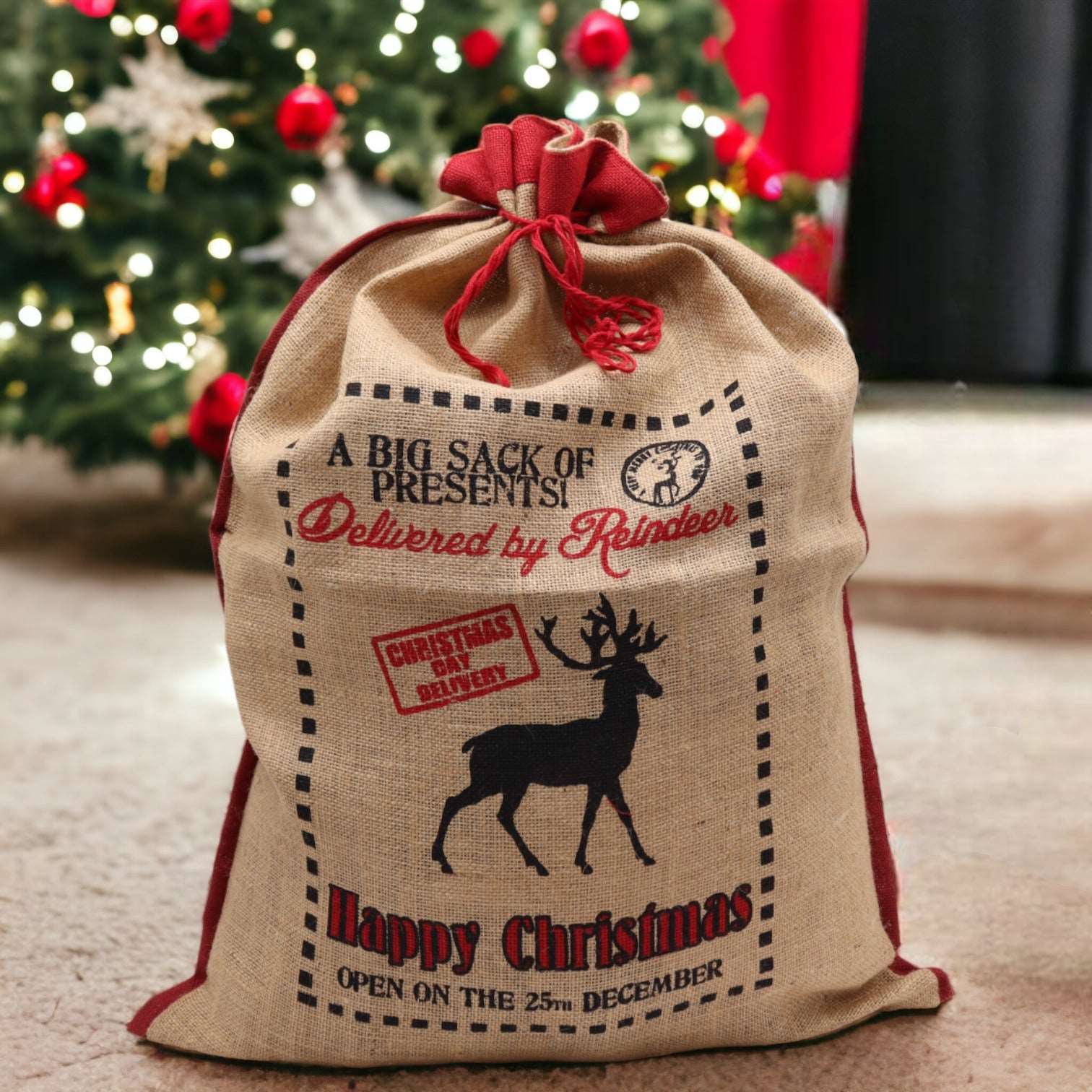 Delivered By Reindeer Jute Sack
