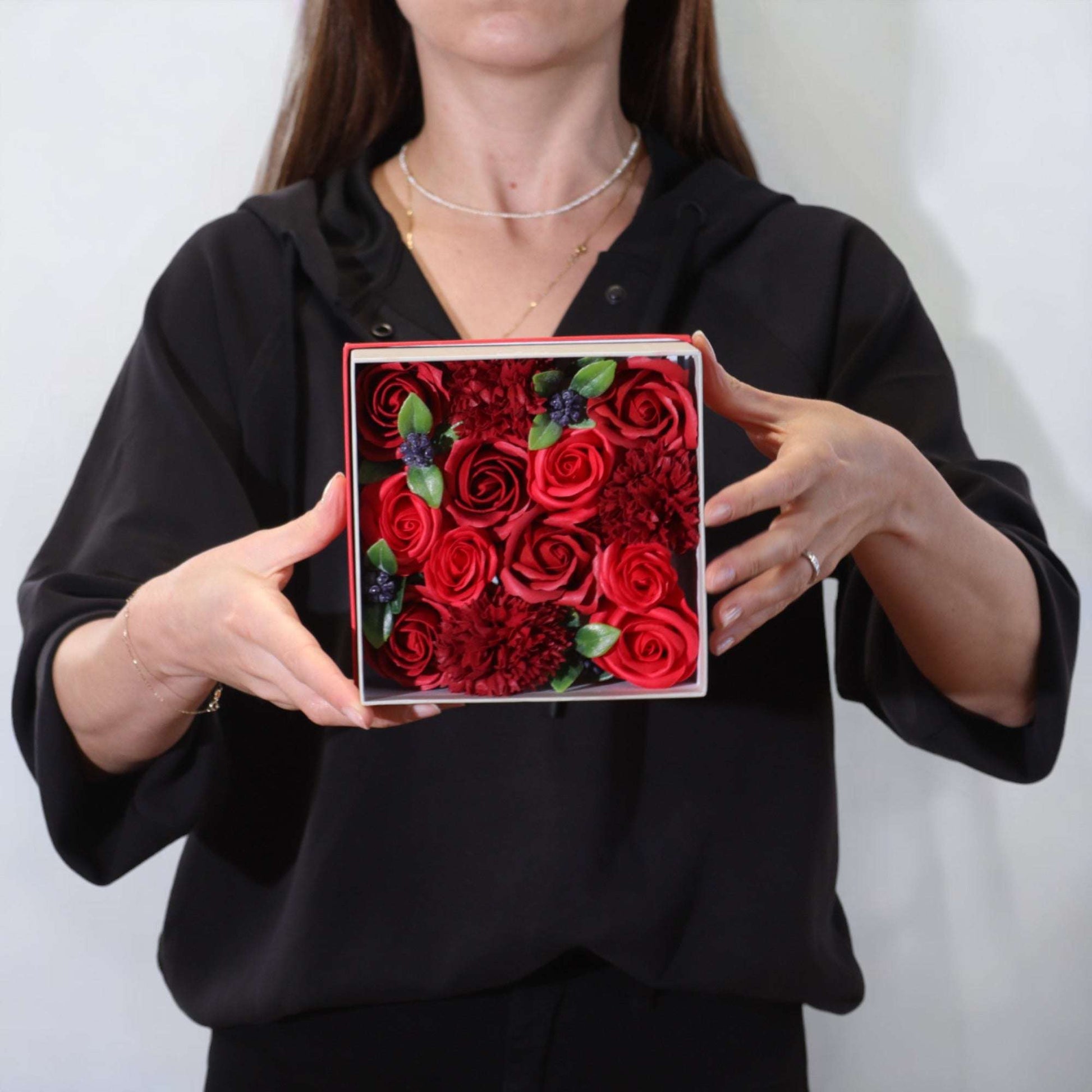Soap Flower Gift – Square Box (Classic Red Roses)
