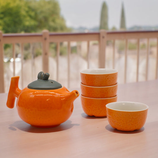 Herbal Orange Teapot Set – Teapot & Four Cups (Ceramic)