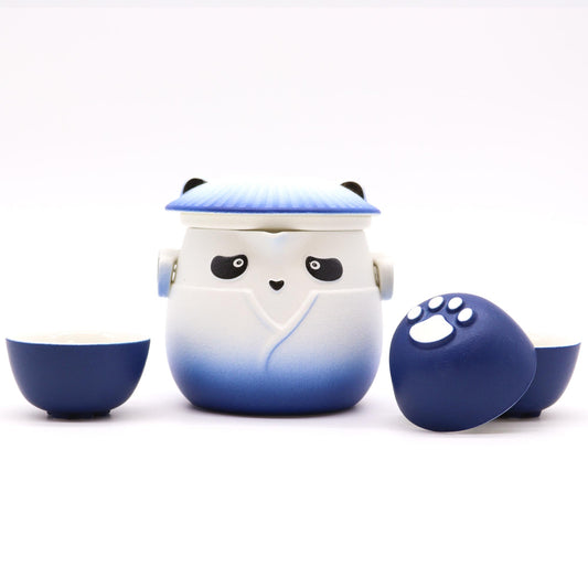 Panda Teapot Set with Three Cups – Sky Blue (Ceramic)